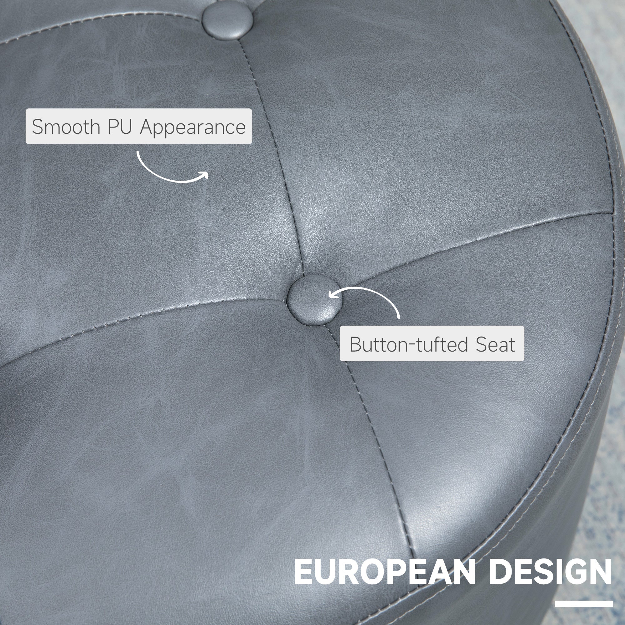 HOMCOM 360 Swivel Foot Stool Round PU Ottoman with Thick Sponge Padding and Solid Steel Base, Grey