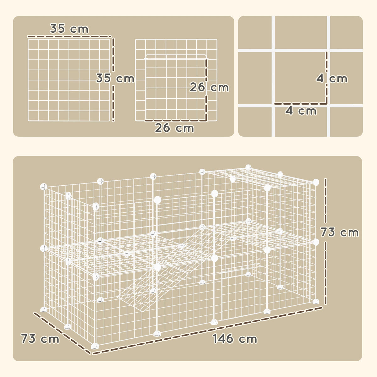 PawHut DIY 36 Panel Pet Playpen Metal Wire Fence for Chinchilla, Hedgehog, Bunny, Indoor, Outdoor Use, White
