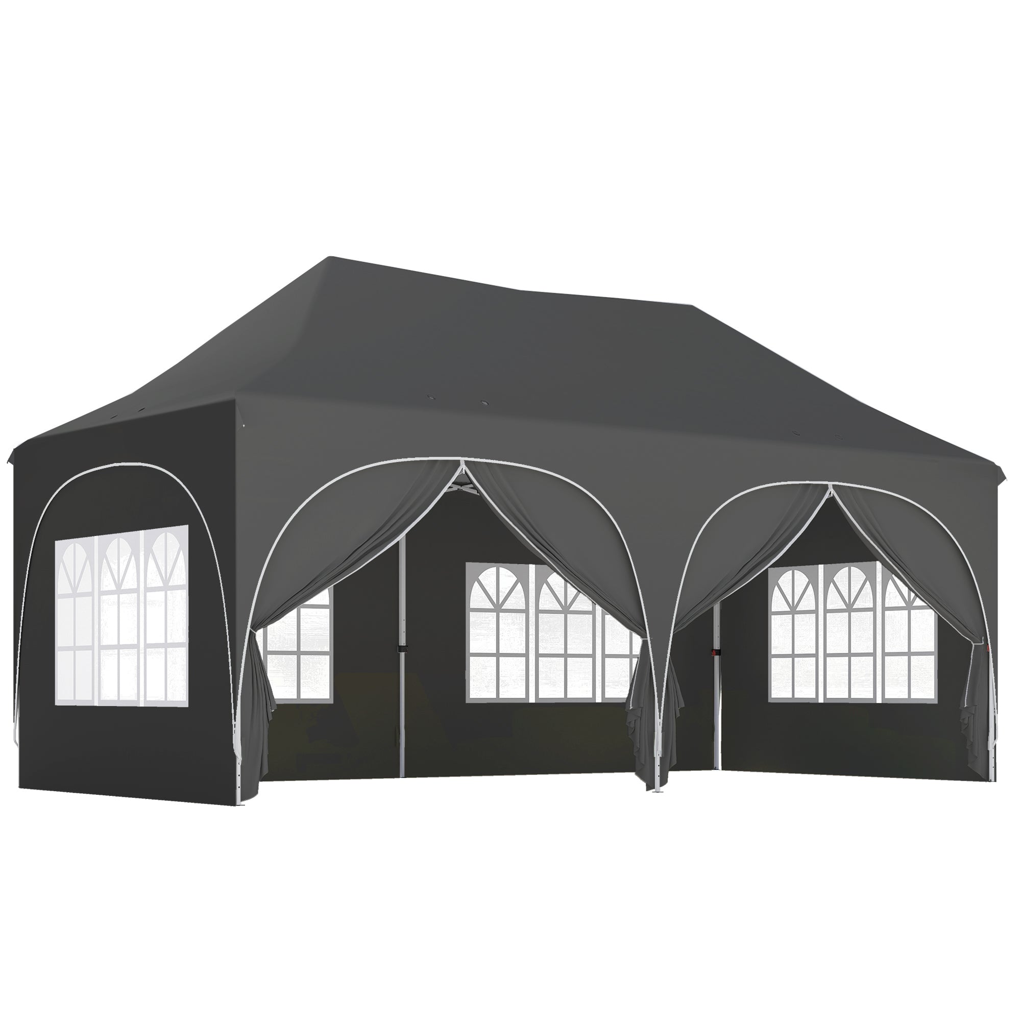 Outsunny 3 x 6m Pop Up Gazebo Shelter with Sides, 6 Sandbags, Peak Top Garden Party Tent Marquee with Carry Bag, Dark Grey