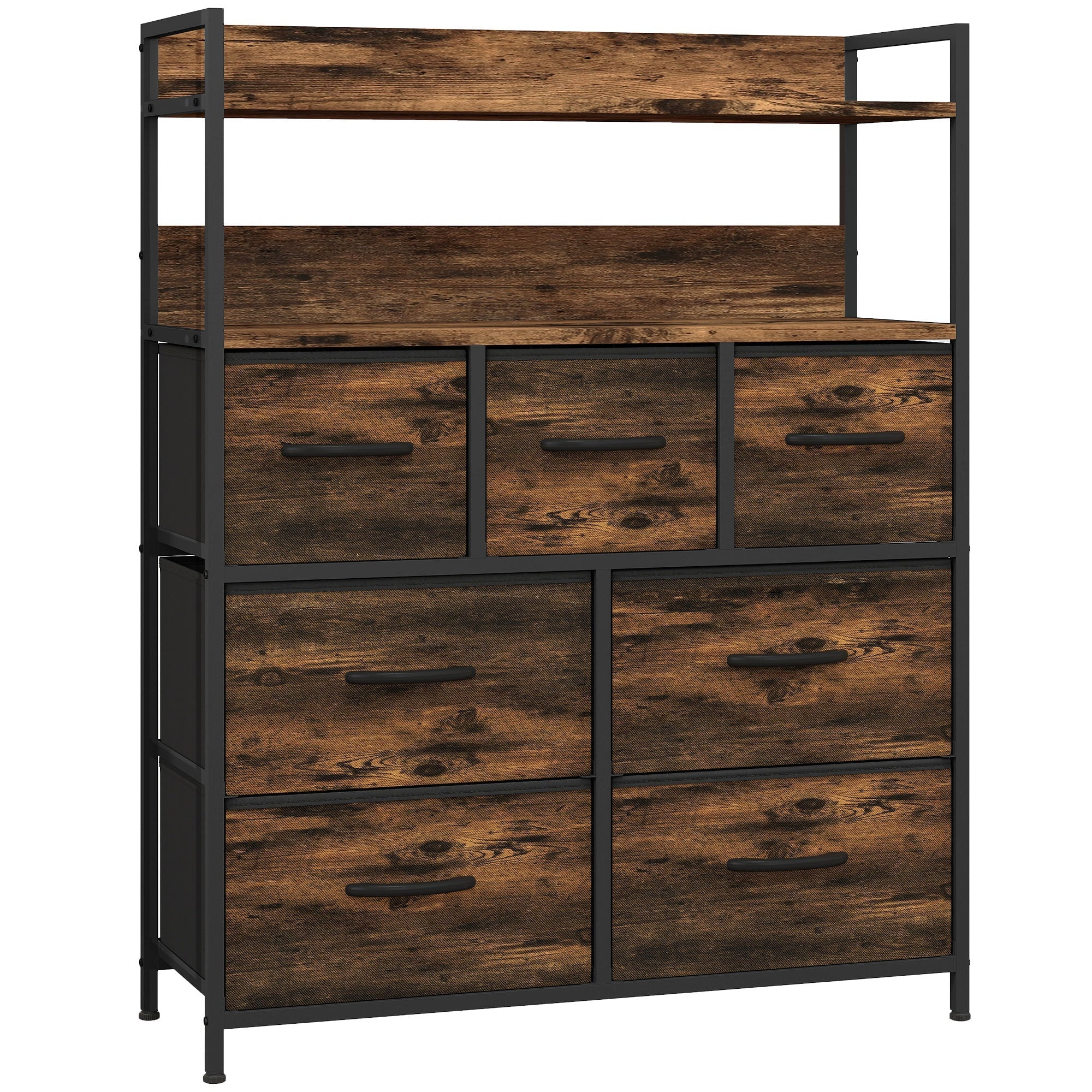 HOMCOM Rustic Chest of Seven Fabric Drawers - Rustic Brown