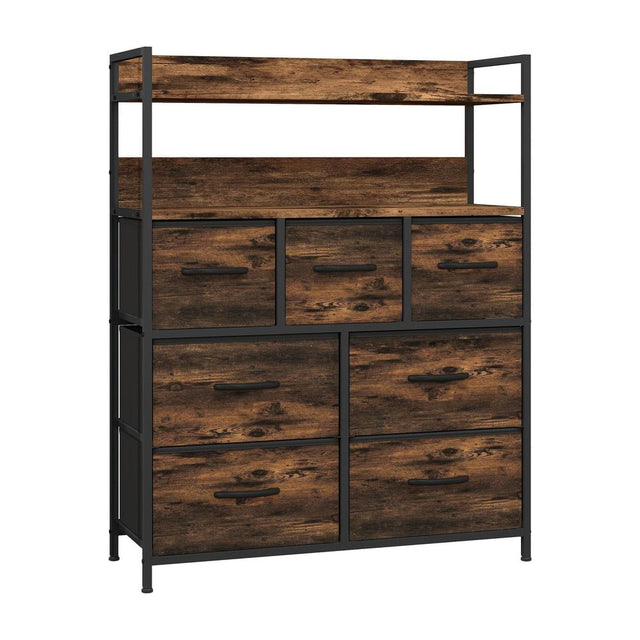HOMCOM Rustic Chest of Seven Fabric Drawers - Rustic Brown