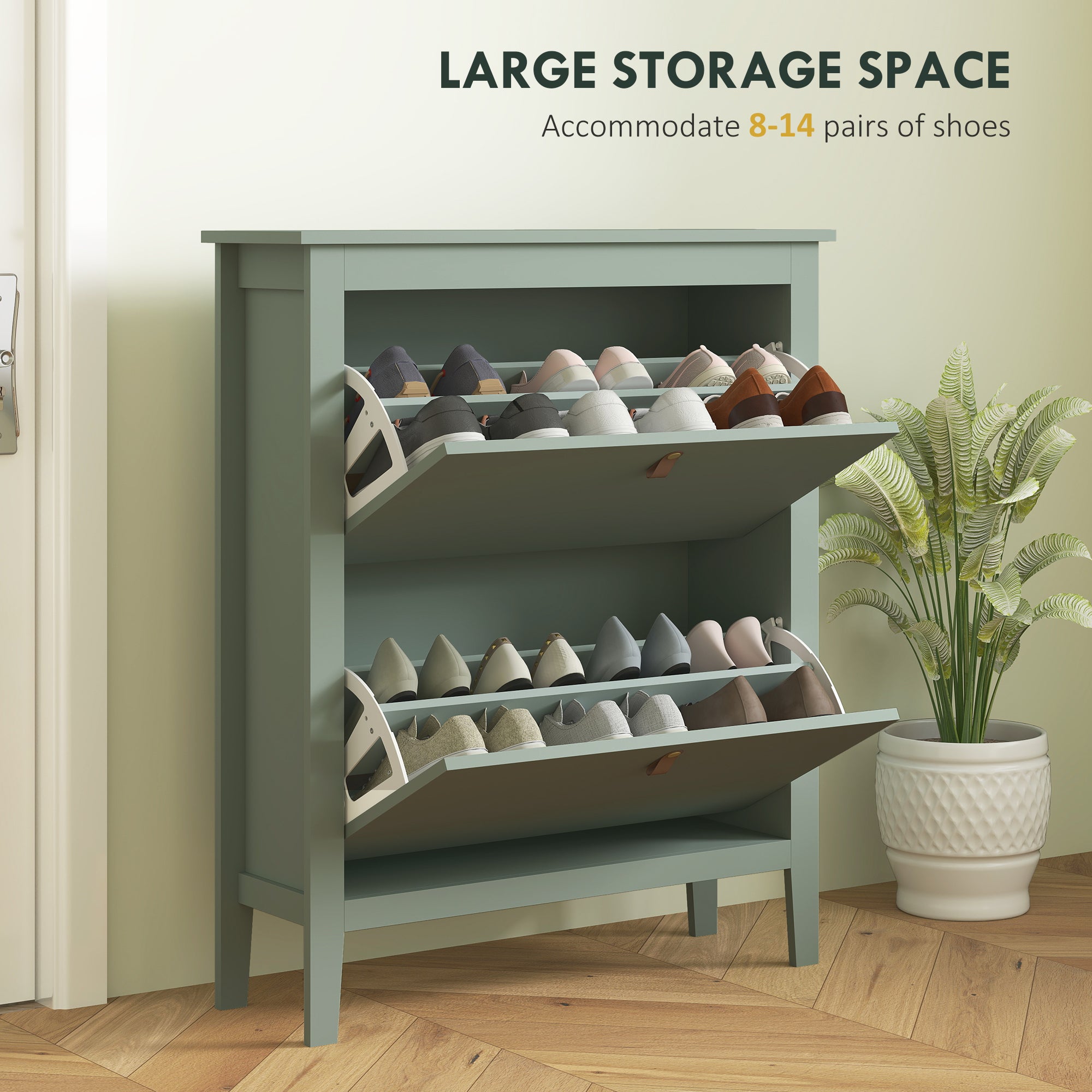 HOMCOM Modern Two-Drawer Shoe Cabinet - Green