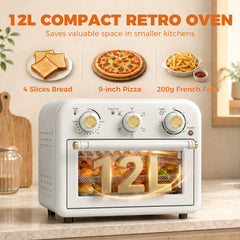 HOMCOM Air Fryer Toaster Oven, Convection Countertop Oven, with Adjustable Temperature and Timer, 12 L, Cream White