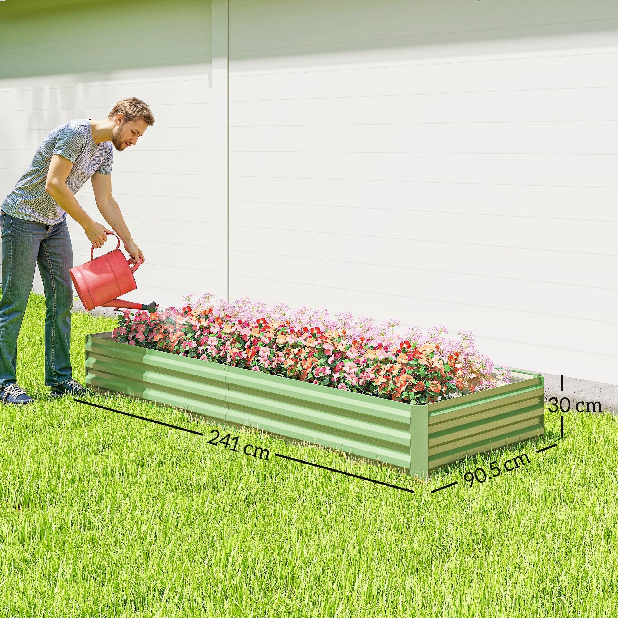Outsunny Metal Raised Garden Bed Planter Box Outdoor Planters for Growing Flowers, Herbs, Green, Light Green