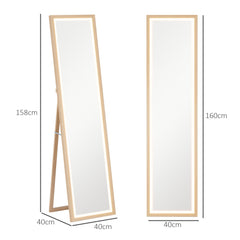 HOMCOM Full Length Mirror, with Adjustable Outer Light, Oak