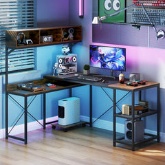 L-Shaped Computer Desk with Storage Hutch and Compartments for Home Office-Rustic Brown