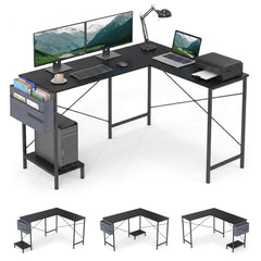 L Shaped Office Desk with Drawer Reversible Corner Computer Desk-Black