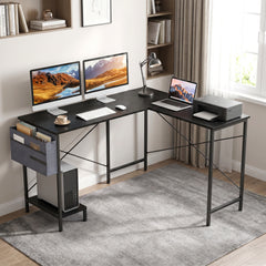 L Shaped Office Desk with Drawer Reversible Corner Computer Desk-Black