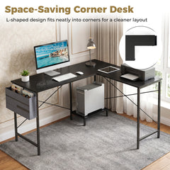 L Shaped Office Desk with Drawer Reversible Corner Computer Desk-Black