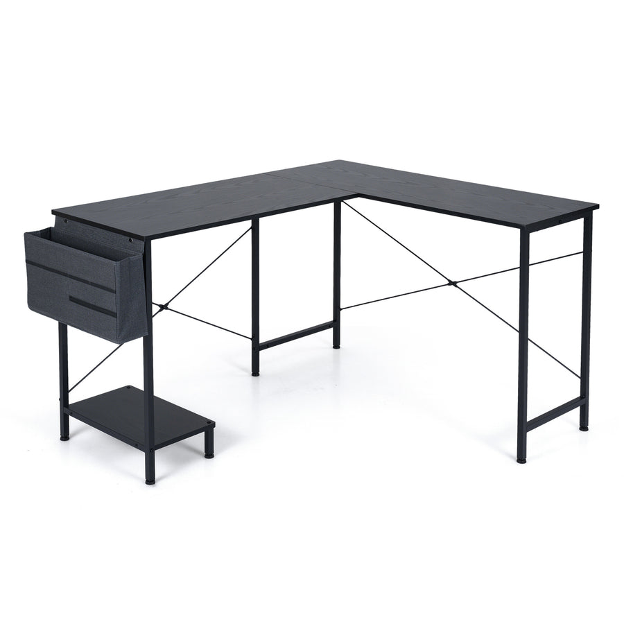 L Shaped Office Desk with Drawer Reversible Corner Computer Desk-Black