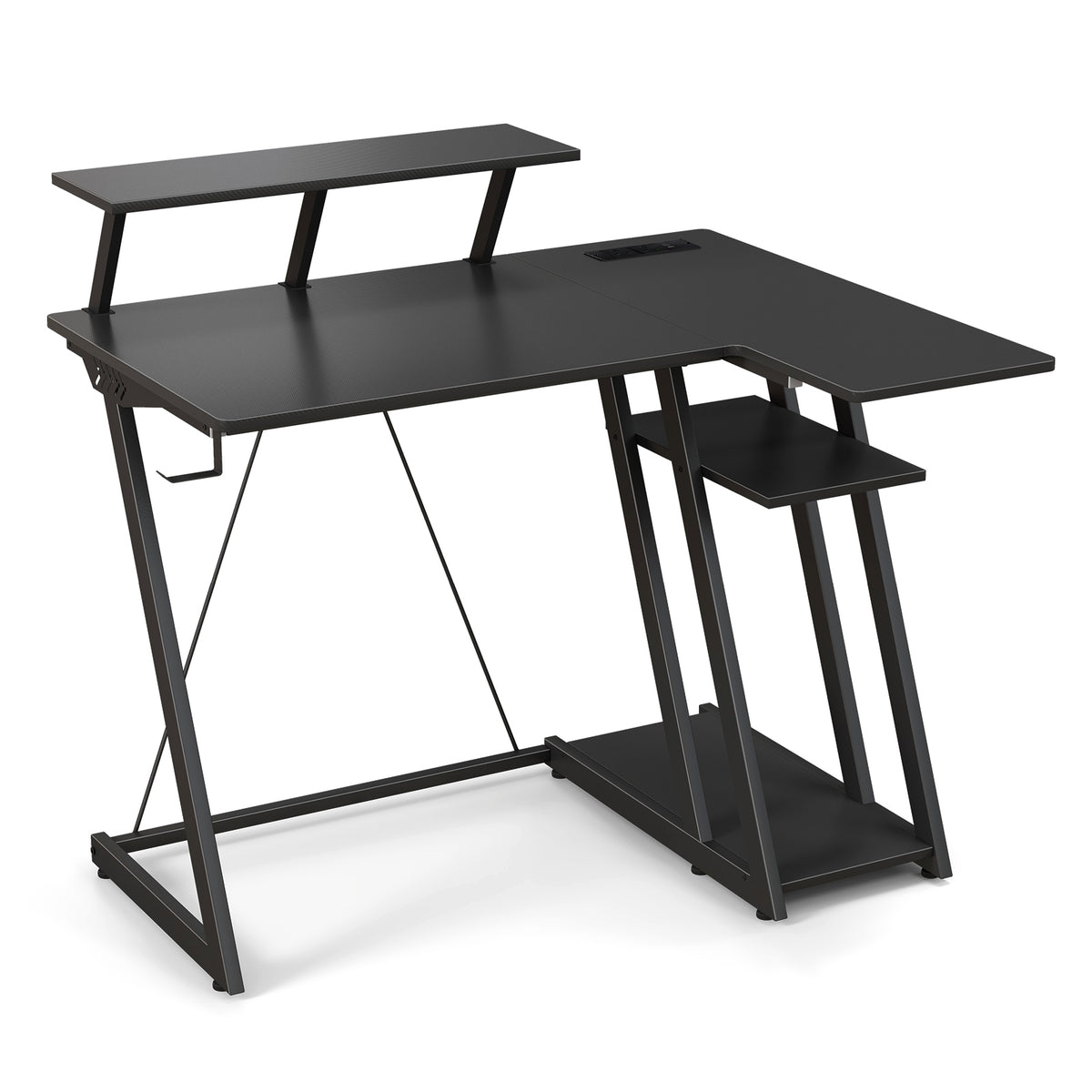 The office desk shown empty from a high angle to display the black frame structure