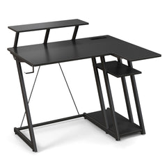 The office desk shown empty from a high angle to display the black frame structure