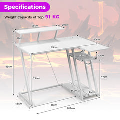Dimensions of the white L-shaped computer desk with measurements shown