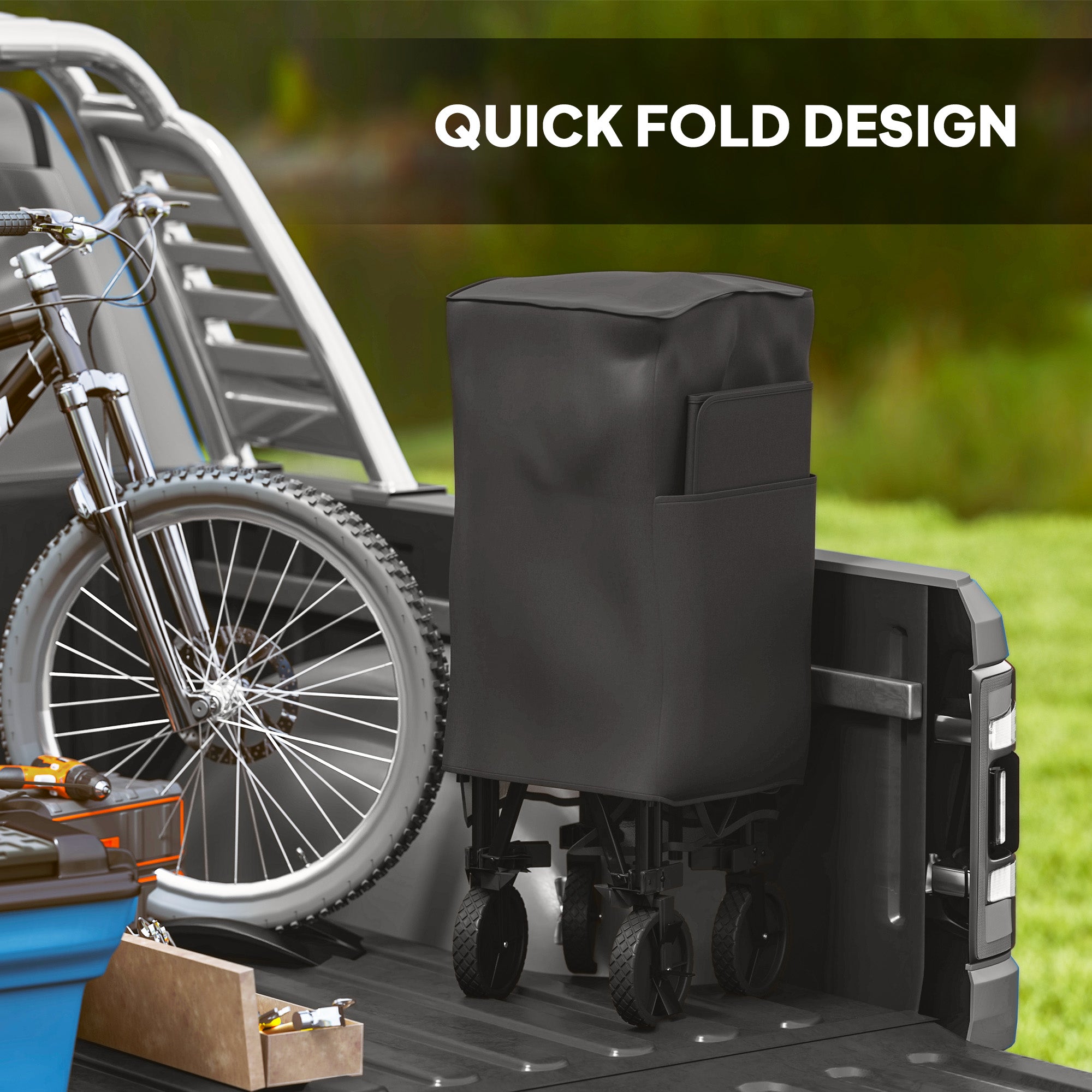 Outsunny Double Decker Folding Festival Trolley on Wheels, 200KG & 350L Capacity Collapsible Wagon Festival Trolley Cart with 134cm Extended for Camping Sports Shopping Garden and Beach, Black