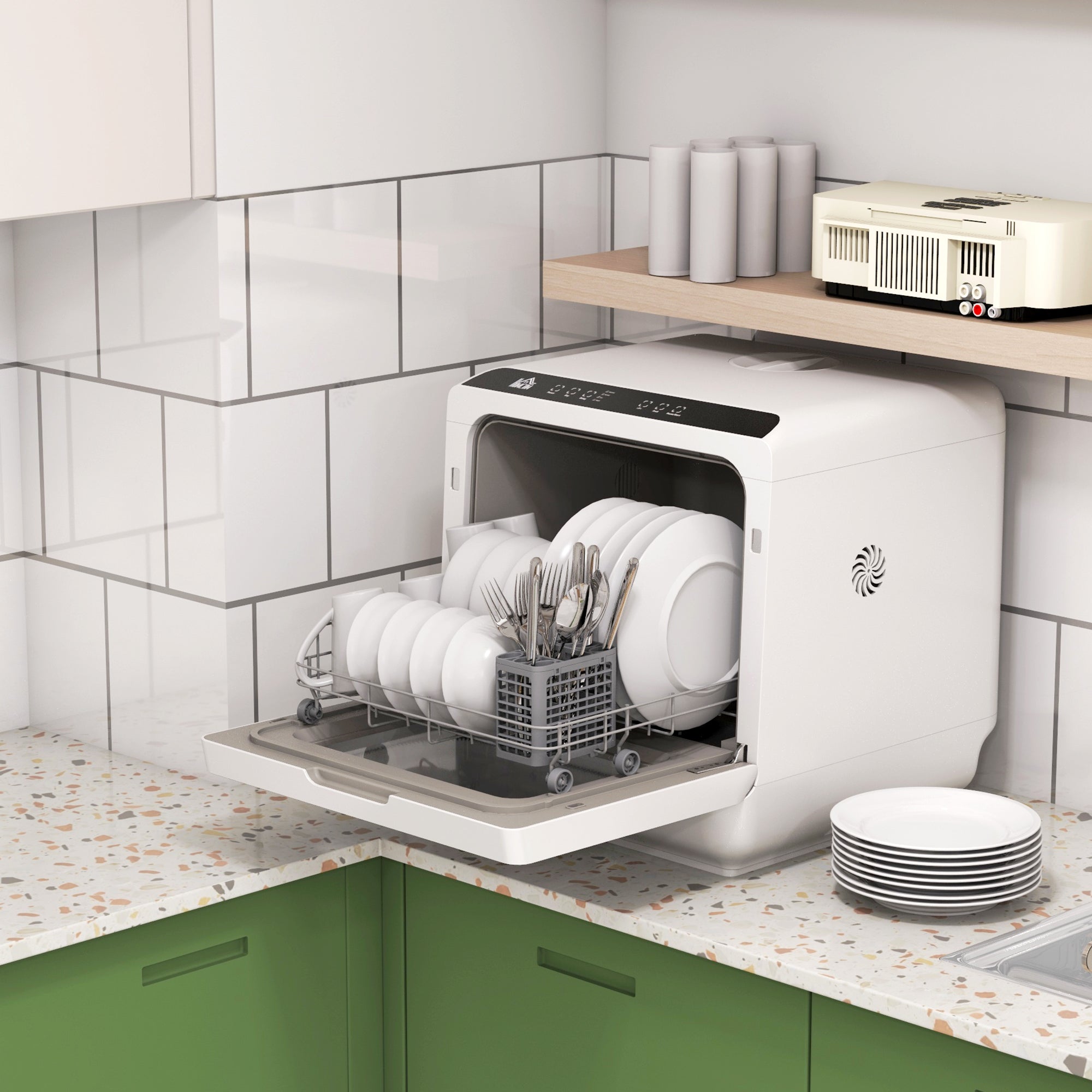 HOMCOM Six-Programme Countertop Dishwasher - White