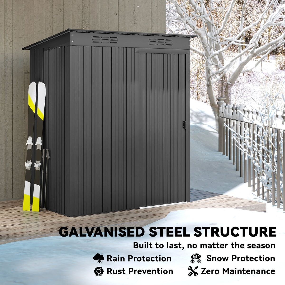 Outsunny 5 x 3.5ft Metal Garden Storage Shed with Effortless Assembly and 2 Pairs of Gloves, Waterproof Outdoor Shed, Dark Grey