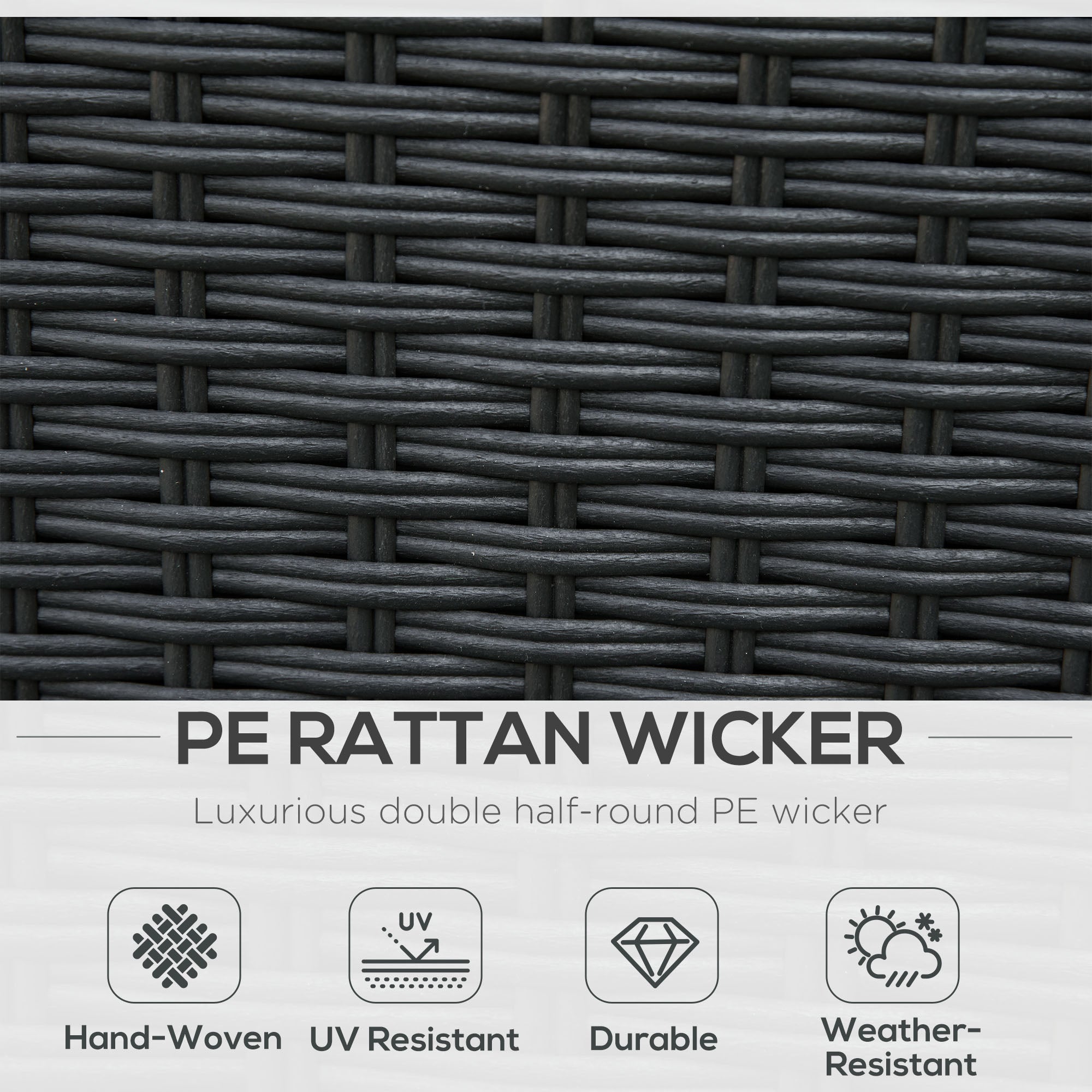 Outsunny 8 Pieces PE Rattan Sofa Set with Cushions, Garden Corner Sofa with 4 Seater Sofa, 2 Footstools and 2 Coffee Table Set, Space-saving Design, No Assembly Required, Black