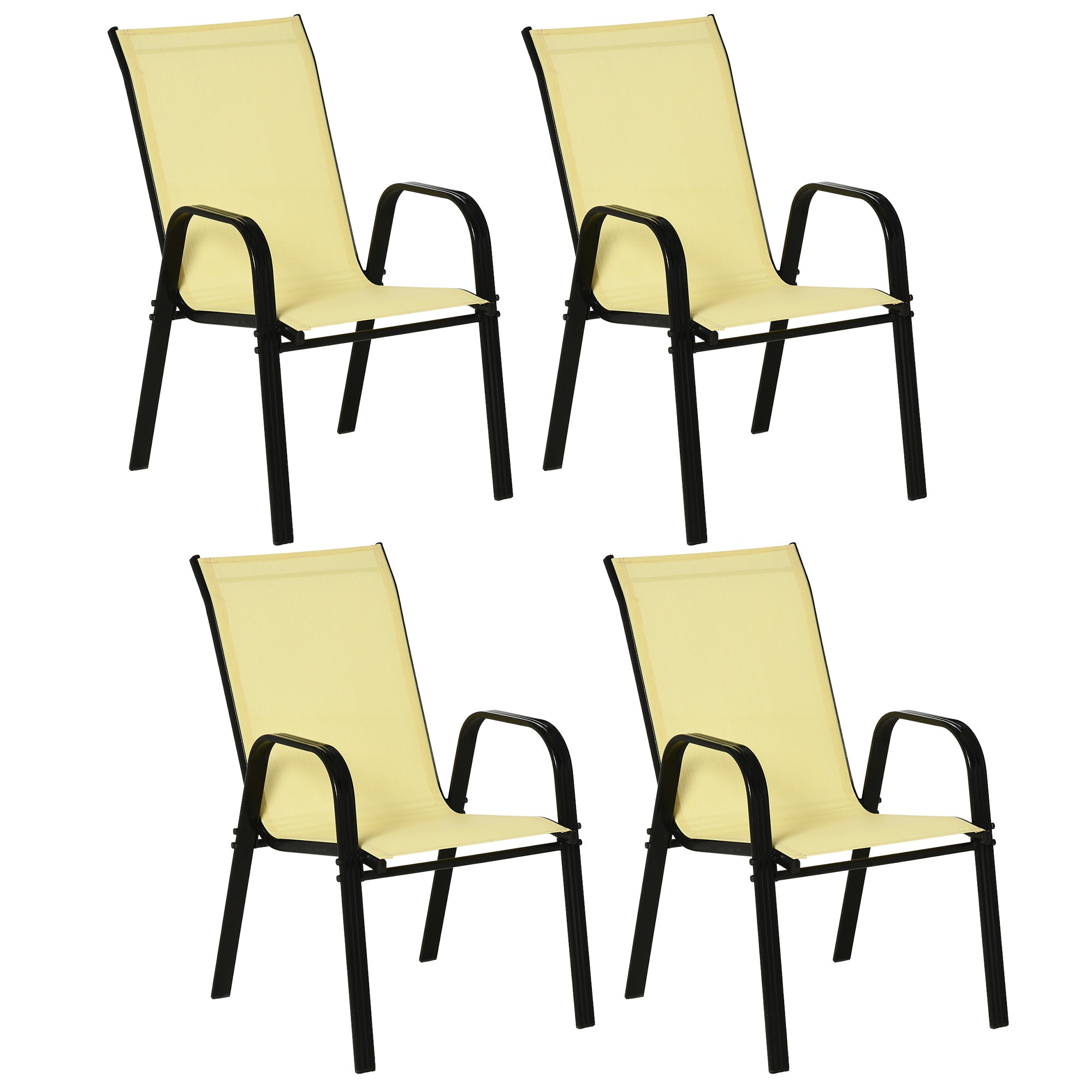 Outsunny Set of Four Stackable Mesh Seat Chairs - Beige
