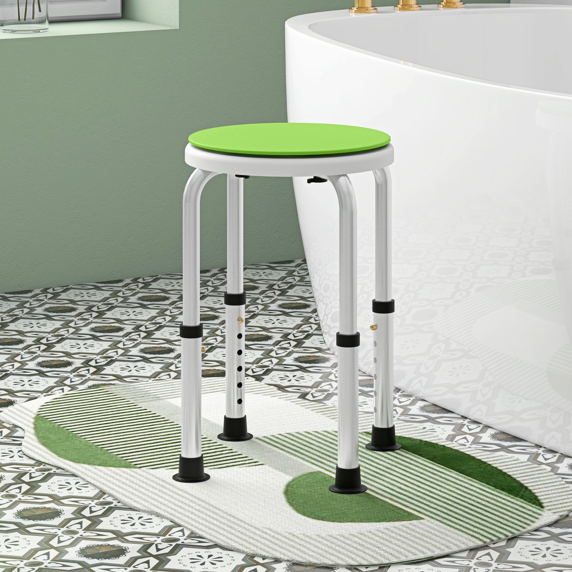 HOMCOM 360 Swivel Shower Chair, Height Adjustable Aluminium Shower Stool with Non-Slip Feet for Disabled, Elderly, Green