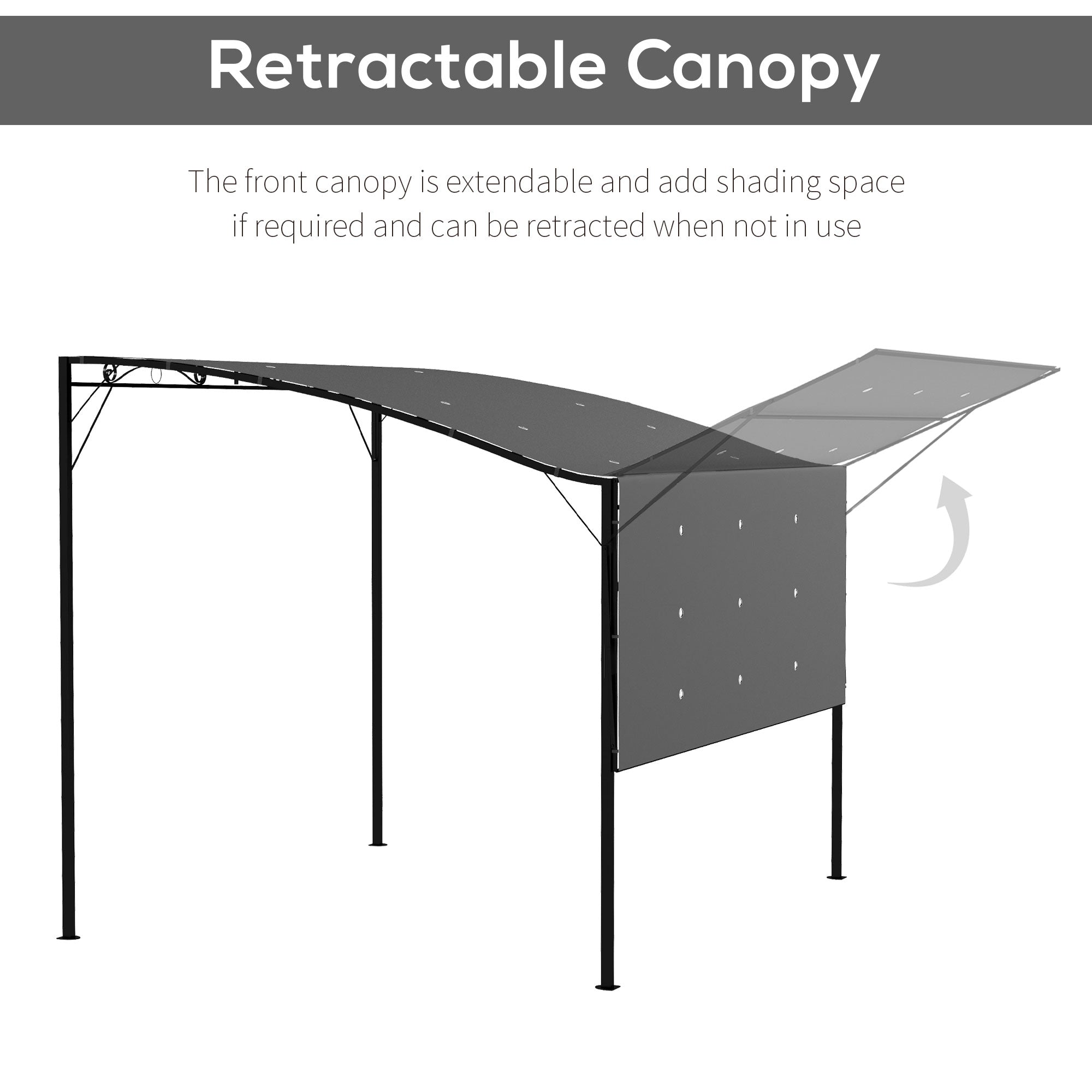 Outsunny 3 x 2.5 Patio Metal Gazebo Metal Frame Pergola with Extendable Canopy for Family Outdoor Shelter, Charcoal Grey