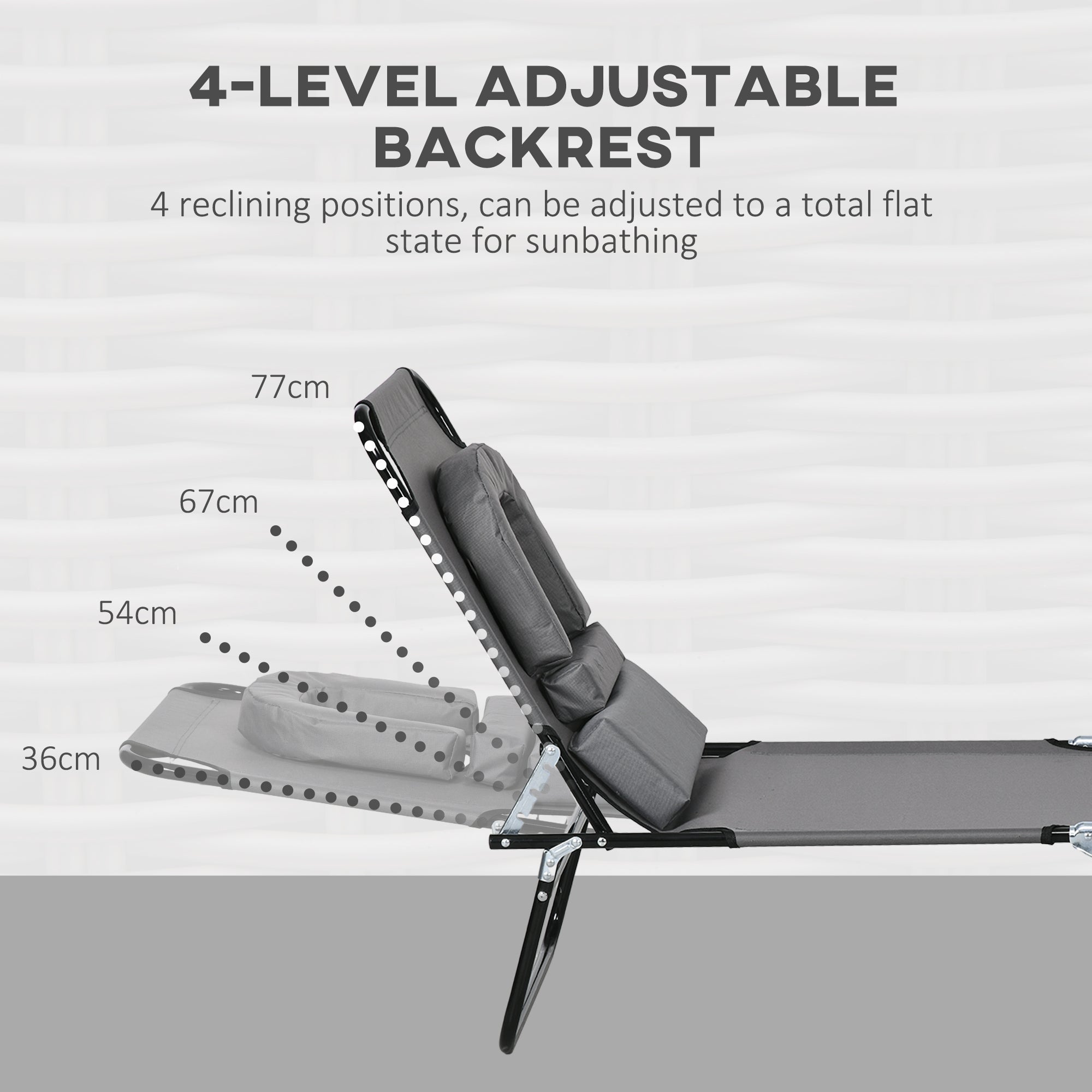 Outsunny Folding Sun Loungers Set of 2 with Face Hole, 4-Position Adjustable Backrest Garden Recliner Chairs Sunbeds, Outdoor Lounge Chairs with 600 D Oxford Cloth Seat, Pillow for Beach, Dark Grey