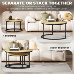 HOMCOM Set of Two Wood-Effect Stacking Tables - Natural