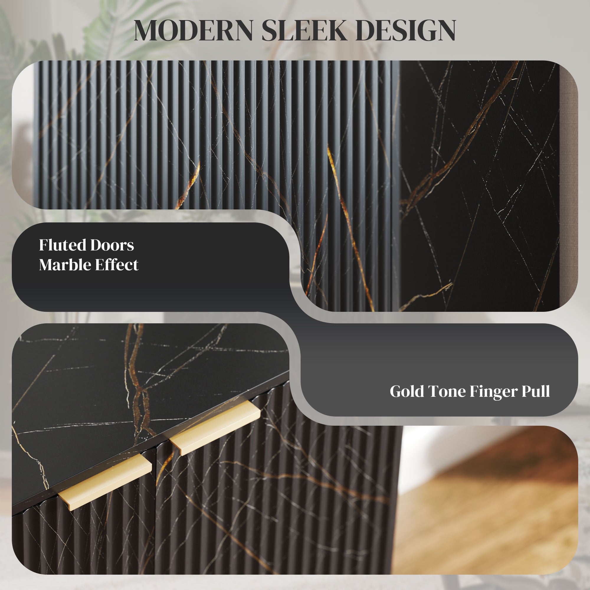 HOMCOM Elegant Storage Sideboard - Black/Gold-Tone