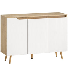 HOMCOM Sideboard Storage Cabinet, Kitchen Cupboard with 3 Doors, 2 Adjustable Shelves and 5 Rubberwood Legs, White and Oak