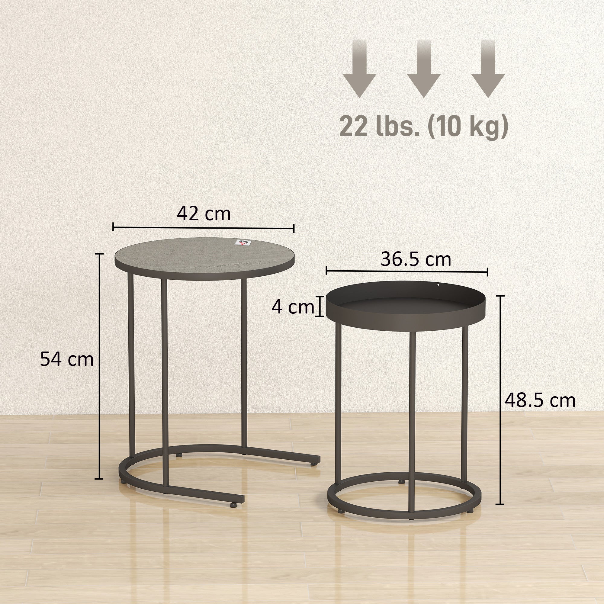 HOMCOM Set of Two Industrial Nesting Tables - Grey