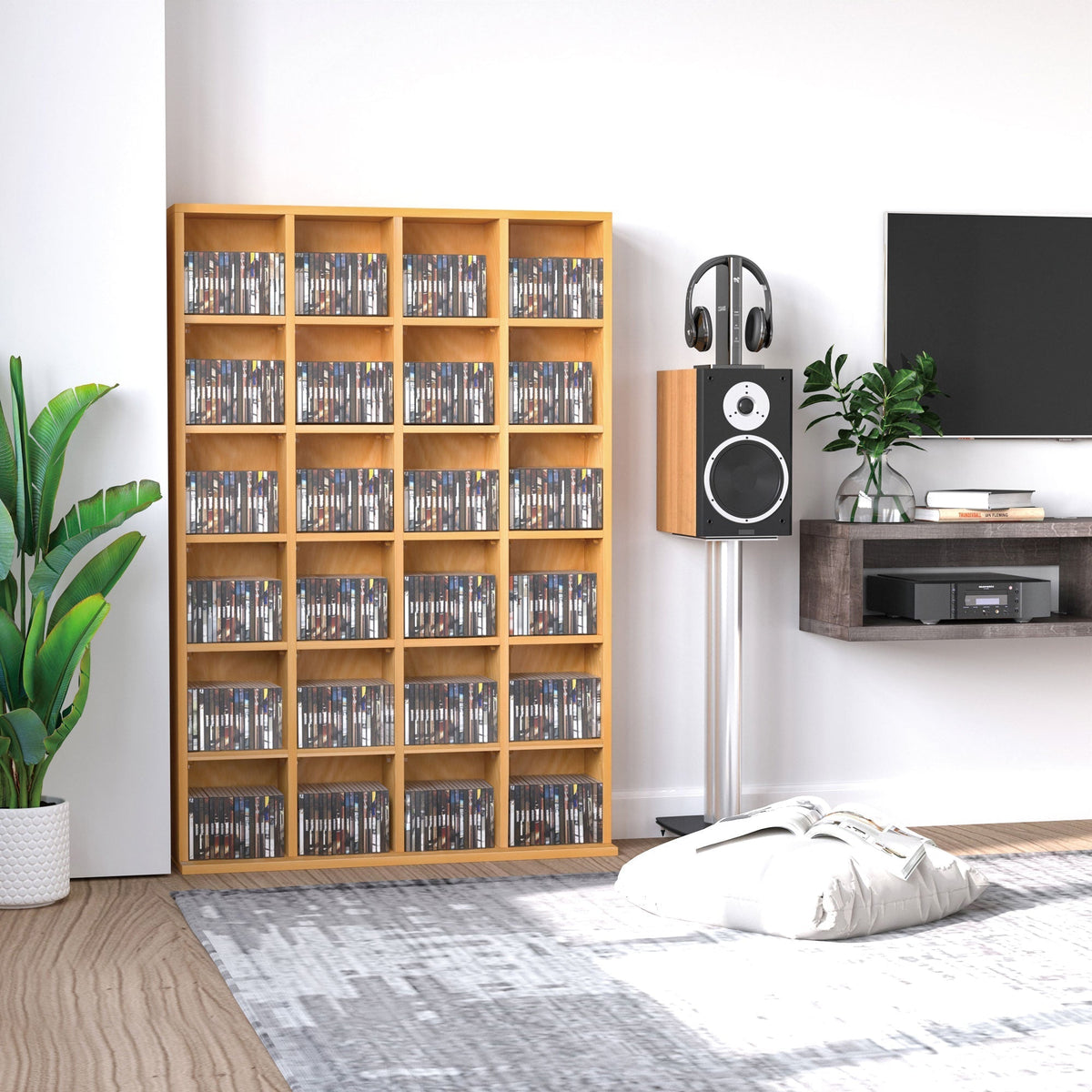 HOMCOM CD Storage Unit with Adjustable Shelves, 89 x 130.5 cm, Beech Wood Finish