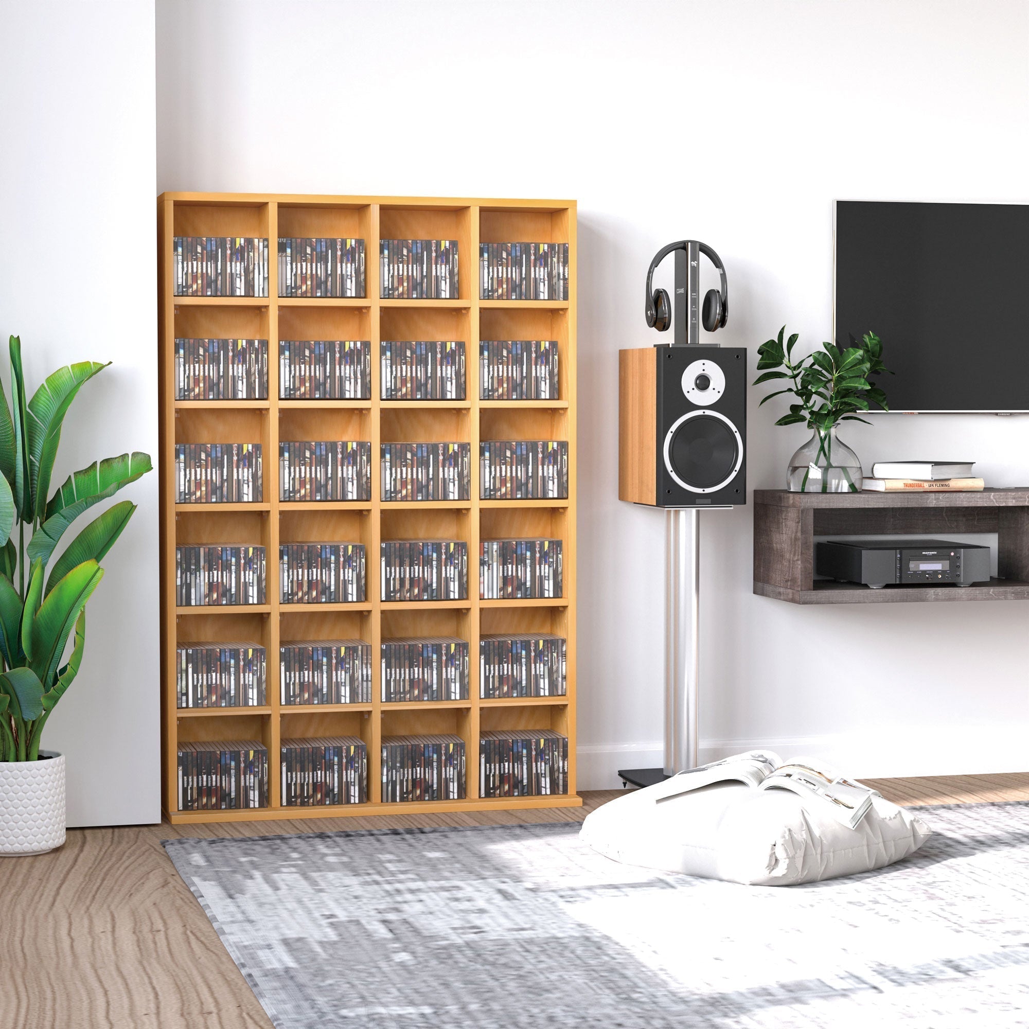 HOMCOM CD Storage Unit with Adjustable Shelves, 89 x 130.5 cm, Beech Wood Finish