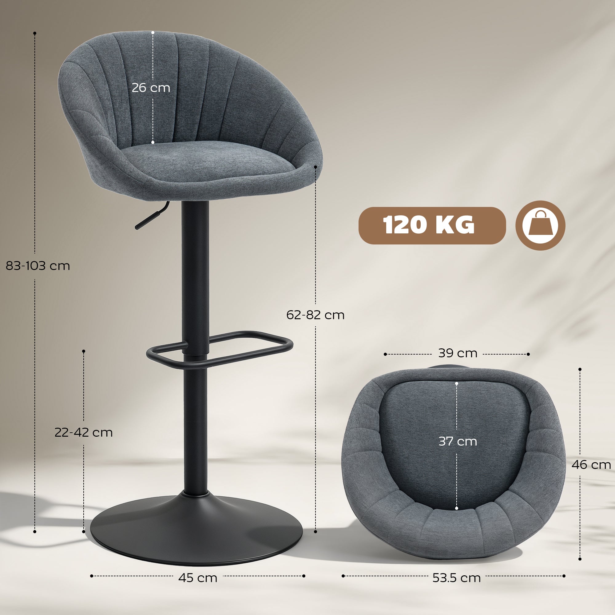 HOMCOM Set of Two Relaxed Tub Bar Stools - Dark Grey