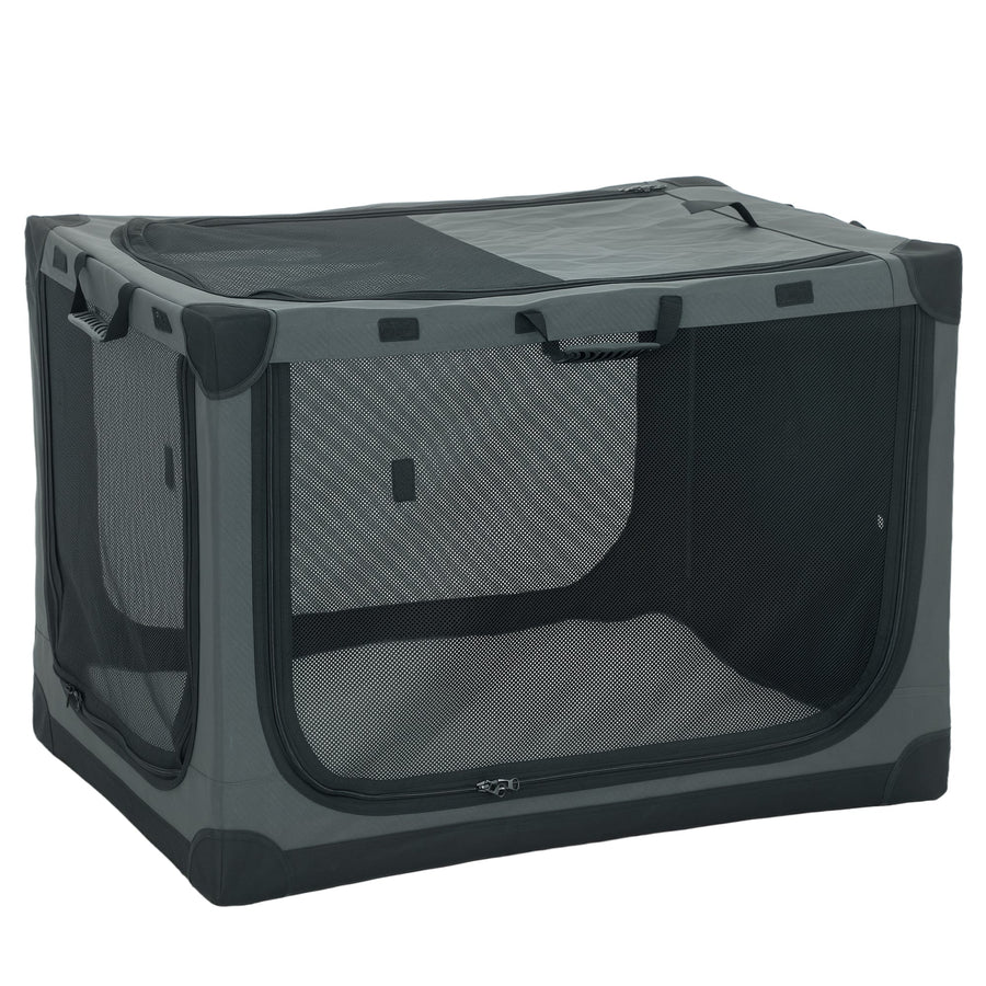 PawHut Soft Dog Crate Pet Travel Crate 90 x 64 x 64 cm with Removable Pad Mesh Window Army Green