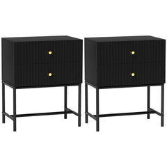 HOMCOM Elegant Two-Drawer Bedside Table Set of 2 - Black
