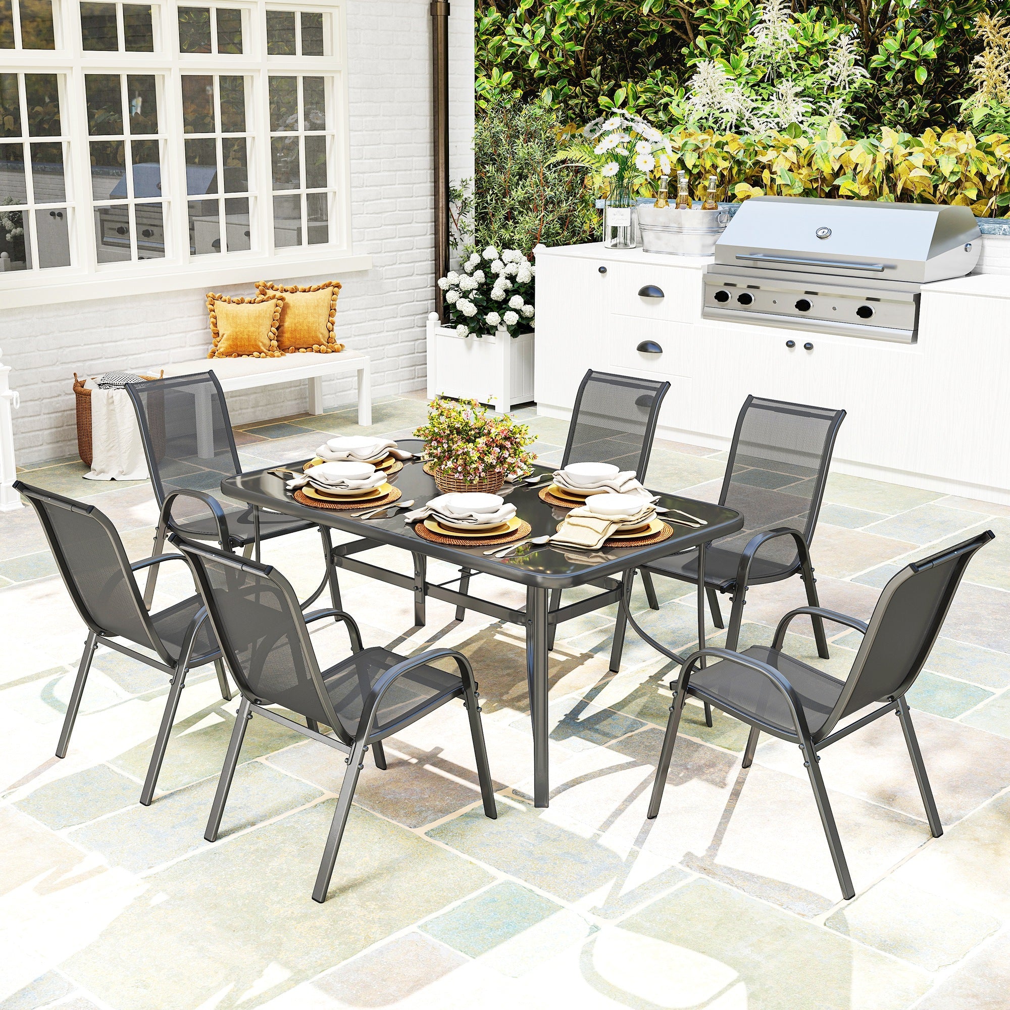 Outsunny Seven-Piece Outdoor Dining Set - Charcoal Grey