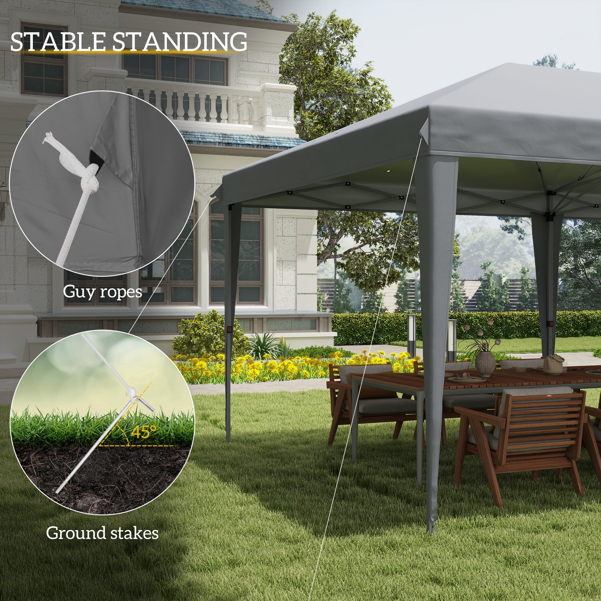 Outsunny Pop Up Gazebo 3 x 6m, Foldable Canopy Tent, Height Adjustable Wedding Awning Canopy w/ Carrying Bag, Grey