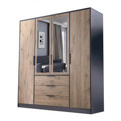 Oak Viking Mirrored Hinged Door Wardrobe 196cm – YORK D4