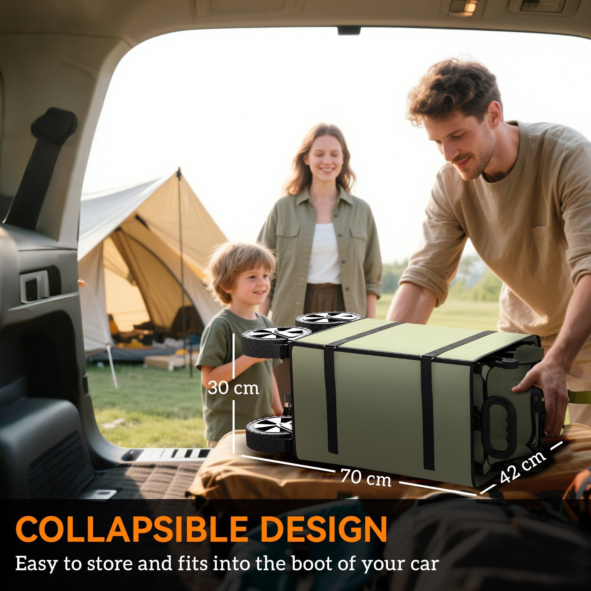 Outsunny Folding Garden Trolley, 180L Wagon Cart with Extendable Side Walls, for Beach, Camping, Festival, Green