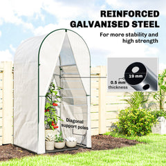 Outsunny Mini Greenhouse, Portable Green House with Roll-Up Door, PE Base, Small Greenhouse, 100 x 100 x 195 cm, White