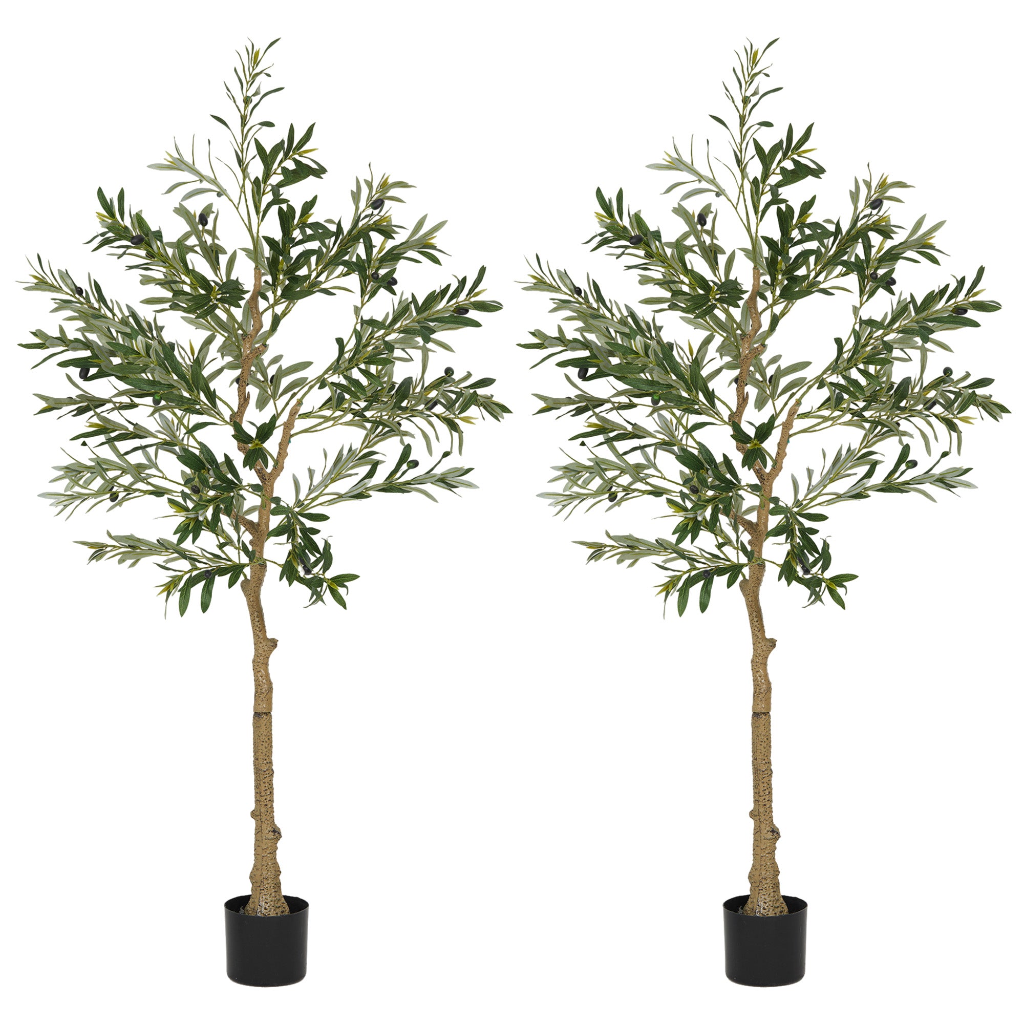 HOMCOM Set of 2 5ft/ 150cm Decorative Artificial Plant, Silk Olive Tree with 720 Leaves and 32 Olive Fruits in Pot, Fake Plant for Home, Office, Living Room, Indoor Decor
