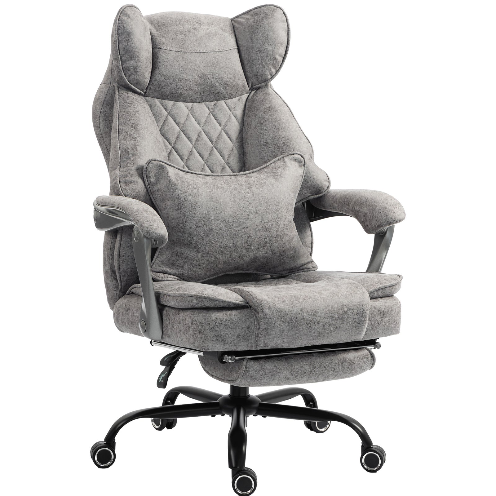 HOMCOM Executive Office Chair, Leathaire Big and Tall Office Chair 180 kg with Wide Seat, Reclining, Lumbar Support, Grey