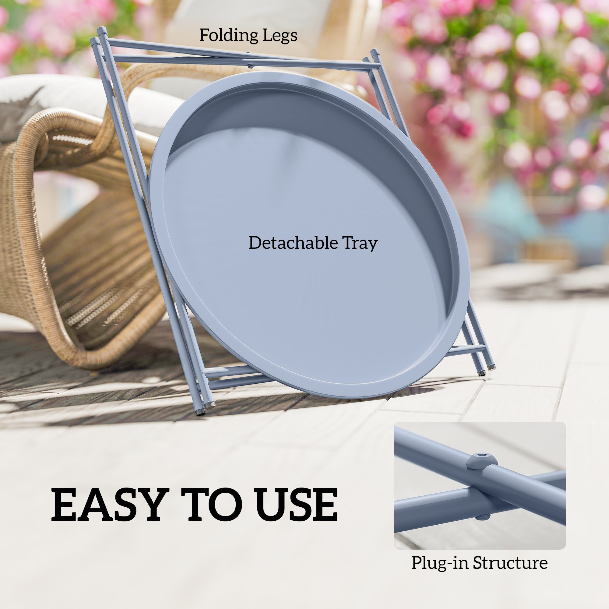 Outsunny Steel Removable Tray Top Garden Table - Blue Grey