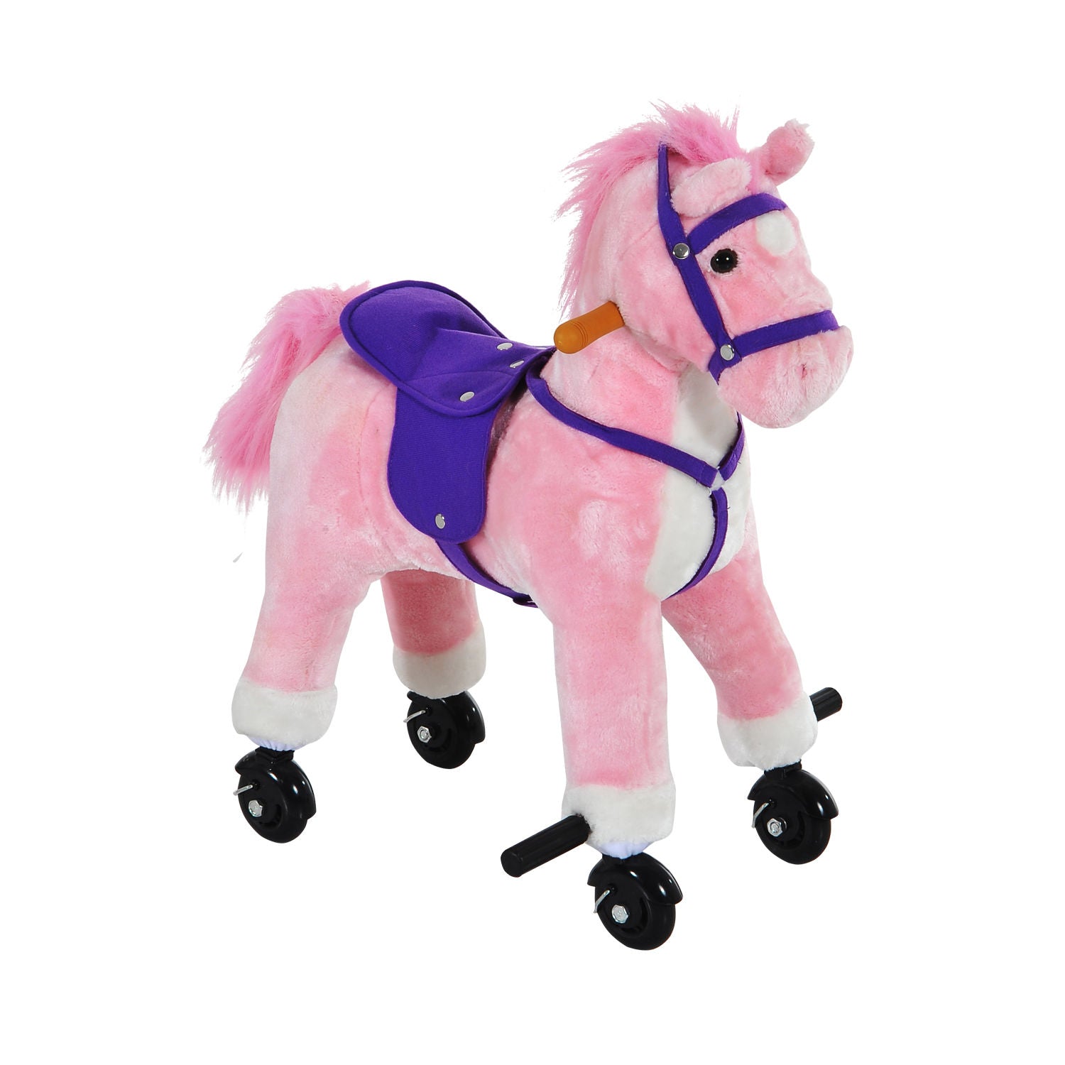 HOMCOM Rocking Horse Kids Ride on Walking Horse Animal Pony Wheeled Riding Plush Toy w/Sound for 2 Years and Up (Pink)