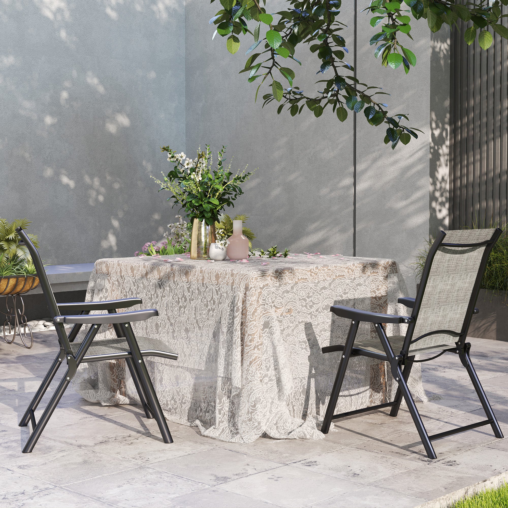 Outsunny Set of Two Folding Outdoor Chairs - Black/Grey