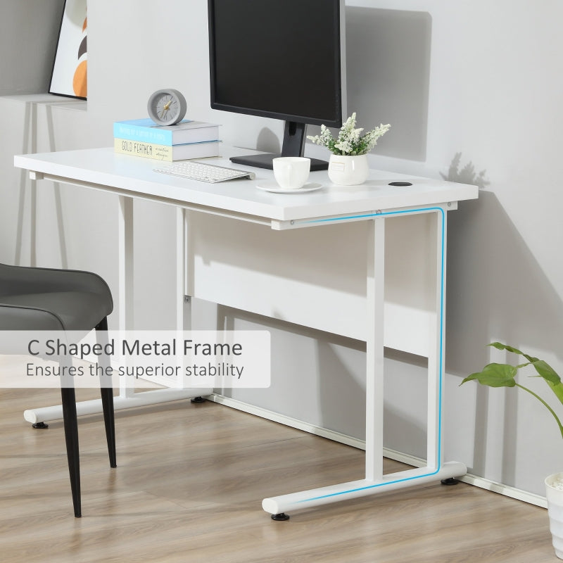 HOMCOM Computer Desk, Home Office Desk, Writing Table, 120x60x75cm Laptop Workstation with 2 Cable Management Holes, C Shaped Metal Legs, White