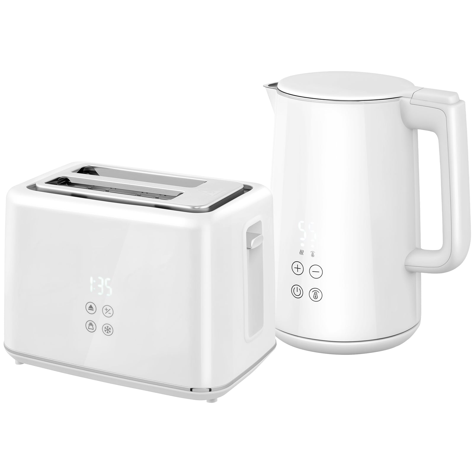 HOMCOM Polished Stainless Steel Kettle and Toaster Set - White