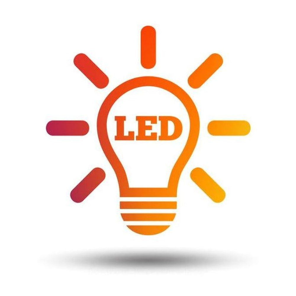 Colorful light bulb icon with 'LED' text on a white background