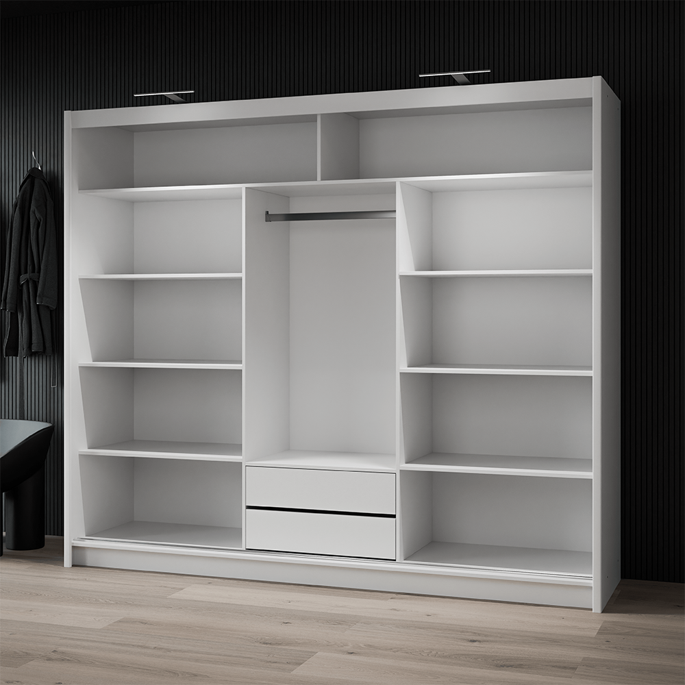 White Mirrored Sliding Door Wardrobe 250cm – MAYFAIR