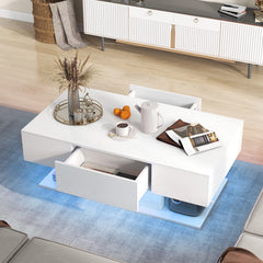 LED Coffee Table with 2 Drawers and Remote Control-White