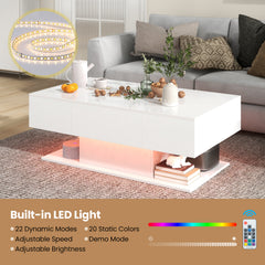 LED Coffee Table with 2 Drawers and Remote Control-White